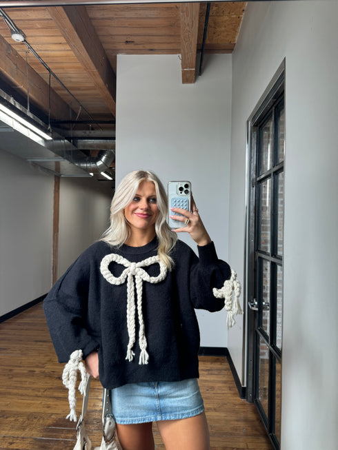 Ribbons & Lace Bow Sweater // Black